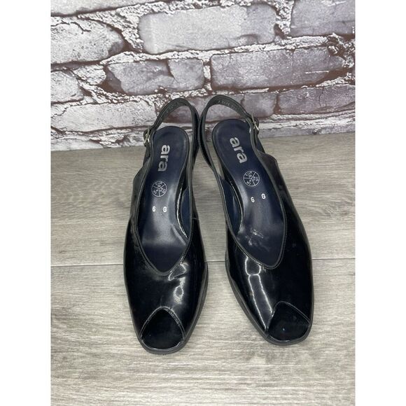 Ara Black Patent Leather Peep Toe Strap Pump Heels Women Sz 8.5M US/39EU - Picture 2 of 16